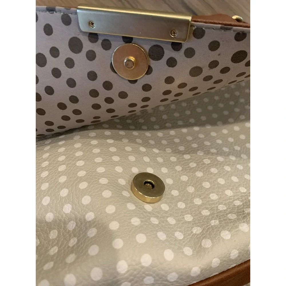 Relic Crossbody Bag Womens Medium Brown Cream‎ Polka Dot Faux Leather Messenger